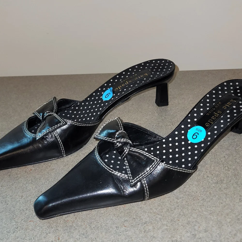 🐞Kate Spade Black Kitten Heel Slide In Shoes - Picture 4 of 5